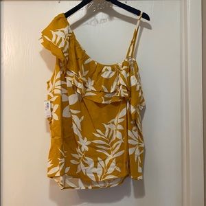 Yellow one shoulder Hawaiian tank